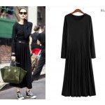 Autumn Plus Size 5XL Ankle-Length Dresses With Sashes Long Sleeve Casual Long Maxi Pleated Shirt Dress Grey Black XXXXL D63304R