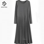 Autumn Plus Size 5XL Ankle-Length Dresses With Sashes Long Sleeve Casual Long Maxi Pleated Shirt Dress Grey Black XXXXL D63304R