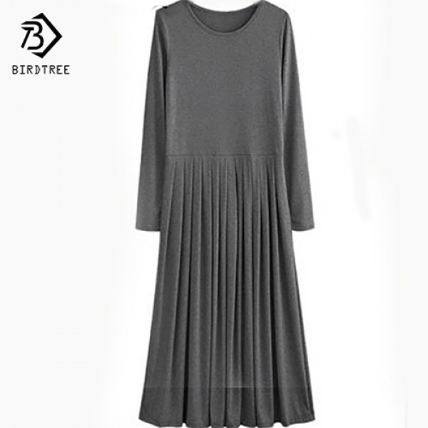 Autumn Plus Size 5XL Ankle-Length Dresses With Sashes Long Sleeve Casual Long Maxi Pleated Shirt Dress Grey Black XXXXL D63304R