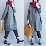 Autumn Plus Size Women Dress Cotton Full Sleeve Long Grey Casual Tops&Tees Striped Print Solid Fashion Midi Female New Dresses