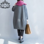 Autumn Plus Size Women Dress Cotton Full Sleeve Long Grey Casual Tops&Tees Striped Print Solid Fashion Midi Female New Dresses