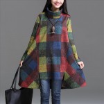 Autumn Winter 2016 Women Tunic Dress Female Vintage Plaid Asymmetry  Long Sleeve Turn Down Collar Thickening Dress Robe Vestidos