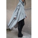 Autumn Winter Hooded Cloak Dress Women Solid Color Long Sleeve Asymmetrical Casual Loose Dress Brief Midi Dress with Pockets