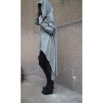 Autumn Winter Hooded Cloak Dress Women Solid Color Long Sleeve Asymmetrical Casual Loose Dress Brief Midi Dress with Pockets