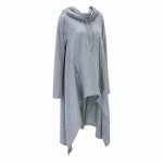 Autumn Winter Hooded Cloak Dress Women Solid Color Long Sleeve Asymmetrical Casual Loose Dress Brief Midi Dress with Pockets