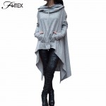 Autumn Winter Hooded Cloak Dress Women Solid Color Long Sleeve Asymmetrical Casual Loose Dress Brief Midi Dress with Pockets