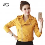 Autumn Winter Pink Blue Women Leather Jackets Soft Pu Faux Leather Coats Slim Short Design Turn Down Collar Motorcycle Outwear