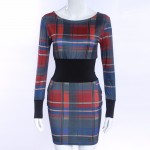 Autumn Winter Plaid Print Slim Female Patchwork Dress O-Neck Long-sleeve Casual Pocket Party Dresses for Women Vestidos Feminina