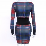 Autumn Winter Plaid Print Slim Female Patchwork Dress O-Neck Long-sleeve Casual Pocket Party Dresses for Women Vestidos Feminina