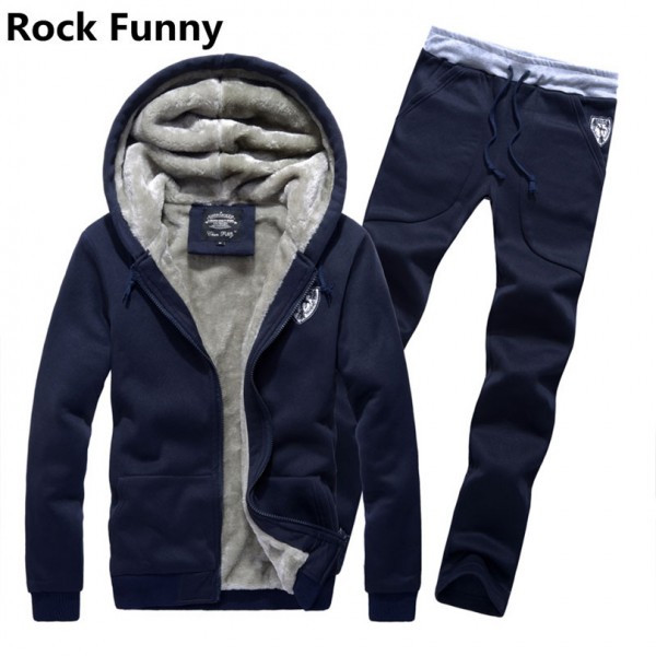 Autumn Winter Thick Sweatshirt Hoodie Suits Tank Hooded Fleece Suit Tops+Pants Set Mens Thick Winter Warm Casual Sweatshirt Set