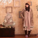 Autumn Winter Vintage Style Women Tunic Knitted Patchwork Lace Dress With Scarf Loose Casual Japan Mori Clothing 16724