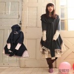 Autumn Winter Vintage Style Women Tunic Knitted Patchwork Lace Dress With Scarf Loose Casual Japan Mori Clothing 16724