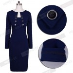 Autumn Winter Women Business Casual Sliming Pencil Dresses Elegant Long Sleeve Office Ladies Wear To Work EB10