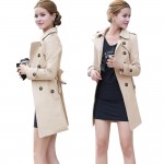 Autumn Winter Women Long Trench Coat Fashion Khaki Black  Cotton Blends Turn-Down Collar Casual Office Trench