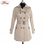 Autumn Winter Women Long Trench Coat Fashion Khaki Black  Cotton Blends Turn-Down Collar Casual Office Trench