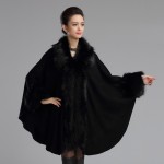 Autumn Winter Women's Long  Luxury  Cardigans Fake Fox Fur Collar Cashmere Sweaters Shawl Knitted Cardigan Poncho Cape