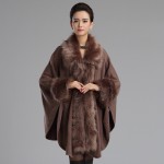 Autumn Winter Women's Long  Luxury  Cardigans Fake Fox Fur Collar Cashmere Sweaters Shawl Knitted Cardigan Poncho Cape