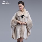 Autumn Winter Women's Long  Luxury  Cardigans Fake Fox Fur Collar Cashmere Sweaters Shawl Knitted Cardigan Poncho Cape