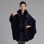 Autumn Winter Women's Long  Luxury  Cardigans Fake Fox Fur Collar Cashmere Sweaters Shawl Knitted Cardigan Poncho Cape