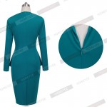 Autumn Winter Womens Vintage Stretch Fitted Casual One-piece Sheath Shift Wiggle Business Wear To Work Dress GB15