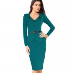 Autumn Winter Womens Vintage Stretch Fitted Casual One-piece Sheath Shift Wiggle Business Wear To Work Dress GB15