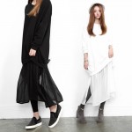 Autumn and Winter Casual Stitching Plain Knitted Dress White Black Long Sweater Dress Autumn Loose