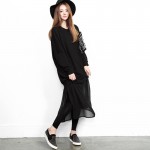 Autumn and Winter Casual Stitching Plain Knitted Dress White Black Long Sweater Dress Autumn Loose