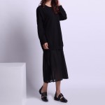 Autumn and Winter Casual Stitching Plain Knitted Dress White Black Long Sweater Dress Autumn Loose