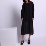 Autumn and Winter Casual Stitching Plain Knitted Dress White Black Long Sweater Dress Autumn Loose