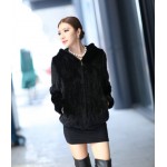 Autumn and Winter Women's Genuine Knitted Mink Fur Jackets with Hoody Lady Warm Short Coats VF0123