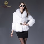 Autumn and winter fashion V-neck rabbit fur coat with fox fur collar women fur jacket women fur coat Free shipping QS-67