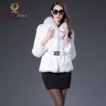 Autumn and winter fashion V-neck rabbit fur coat with fox fur collar women fur jacket women fur coat Free shipping QS-67