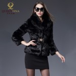 Autumn and winter fashion V-neck rabbit fur coat with fox fur collar women fur jacket women fur coat Free shipping QS-67