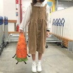 Autumn and winter women's new corduroy dress student campus style solid colour loose Medium and long Strap dress