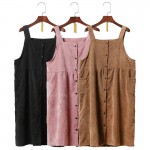 Autumn and winter women's new corduroy dress student campus style solid colour loose Medium and long Strap dress