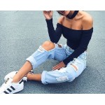 Autumn new 2017 off shoulder crop top t shirts hot sale long sleeve solid short t-shirts for women clothing fashion slim t-shirt