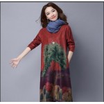 Autumn winter basic dresses 2016 vintage fashion women's plus size loose print knee length dress long sleeve dress female femme