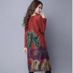 Autumn winter basic dresses 2016 vintage fashion women's plus size loose print knee length dress long sleeve dress female femme