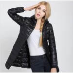 Autumn winter women ultra light duck down coat jacket slim medium long  plus size casual parkas thickness overcoat