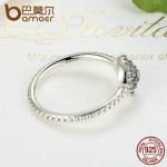 BAMOER 3 Size 925 Sterling Silver Round Shape Radiant Elegance, Clear CZ Flower Finger Rings for Women Ring Jewelry PA7178