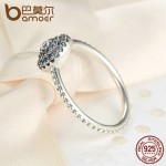 BAMOER 3 Size 925 Sterling Silver Round Shape Radiant Elegance, Clear CZ Flower Finger Rings for Women Ring Jewelry PA7178