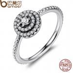 BAMOER 3 Size 925 Sterling Silver Round Shape Radiant Elegance, Clear CZ Flower Finger Rings for Women Ring Jewelry PA7178