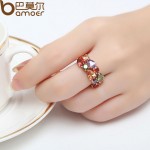 BAMOER Unique Design Rose Gold Color Mona Lisa Ring for Female Wedding with AAA Colorful Cubic Zircon Bijouterie JIR052