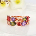 BAMOER Unique Design Rose Gold Color Mona Lisa Ring for Female Wedding with AAA Colorful Cubic Zircon Bijouterie JIR052