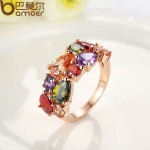 BAMOER Unique Design Rose Gold Color Mona Lisa Ring for Female Wedding with AAA Colorful Cubic Zircon Bijouterie JIR052