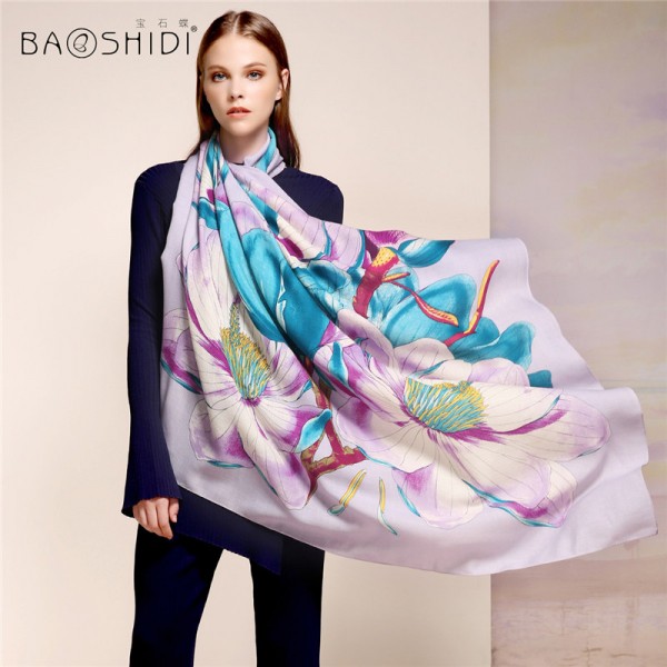 [BAOSHIDI]100% Wool Winter Scarf, Luxury brand scarfs,Elegant scarves women,Infinity square shawl,Warm decoration hijab for lady