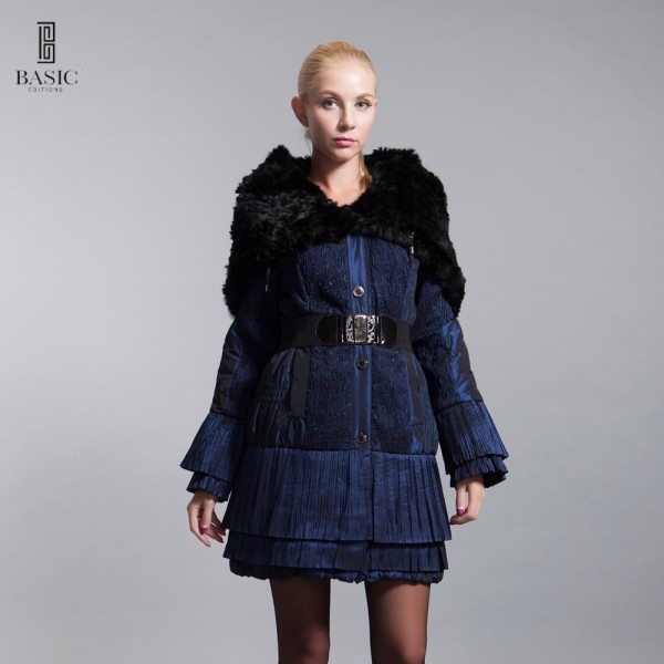 BASIC-EDITIONS  Winter Cotton Coat  With Rabbit Fur Shawl  Embroidery Female Winter Coat Jacket  D11027  Free shipping