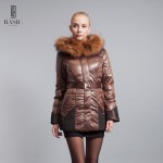 BASIC-EDITIONS 2016 NEW Women's Winter Jacket Fox Fur Collar Slim Style Waistband Down Jacket M-4XL 11W-54