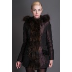 BASIC EDITIONS 2016 Winter Slim Coat Metallic Silk Fabric With Raccoon Fur Collar Cotton Jacket Spliced - S063