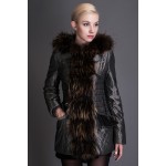 BASIC EDITIONS 2016 Winter Slim Coat Metallic Silk Fabric With Raccoon Fur Collar Cotton Jacket Spliced - S063